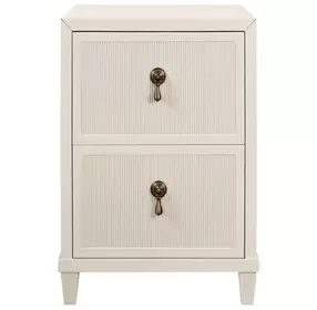 Novalie Matte Antique White Lacquer Soft Close 2 Drawer Side Table With Fluted Drawer Fronts