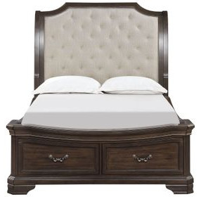 Lyndhurst Walnut and Beige Queen Upholstered Storage Sleigh Bed