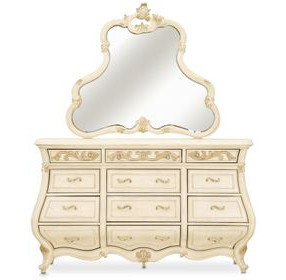 Platine de Royale Champagne 12 Drawer Dresser and Rectangular Mirror