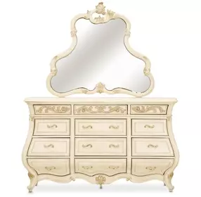 Platine de Royale Champagne 12 Drawer Dresser and Rectangular Mirror