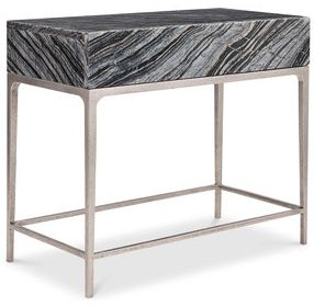 Linea Black Forest Marble And Textured Graphite Metal Nightstand