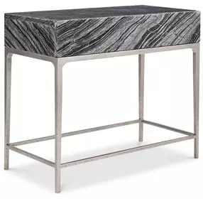 Linea Black Forest Marble And Textured Graphite Metal Nightstand