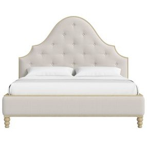 Haven Sundrenched Oak and Ivory King Upholstered Panel Bed
