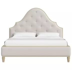 Haven Sundrenched Oak and Ivory King Upholstered Panel Bed