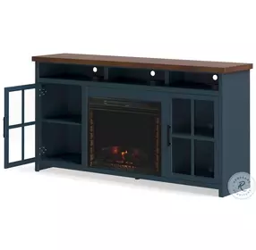 Nantucket Blue Denim And Whiskey 74" TV Stand with Fireplace