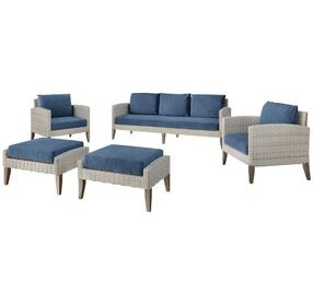 Carezza Dark Blue and Natural Upholstered 5 Piece Conversation Set