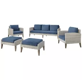 Carezza Dark Blue and Natural Upholstered 5 Piece Conversation Set