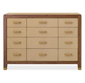 Mosaic Medium Walnut and Ivory Leather 12 Drawer Zurich Accent Chest