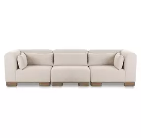 June Oatmeal Performance Fabric 3 Piece Modular Sofa Sectional with Pillows