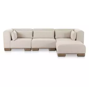 June Oatmeal Performance Fabric 4 Piece Modular Lounge Sectional with Pillows