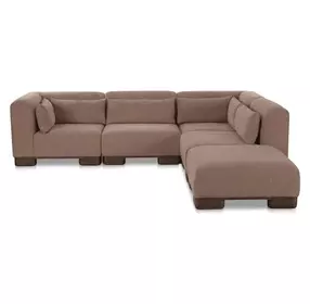 June Dark Brown Performance Fabric 5 Piece Modular Dream Sectional with Pillows