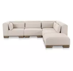 June Oatmeal Performance Fabric 5 Piece Modular Dream Sectional with Pillows