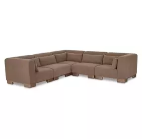 June Dark Brown Performance Fabric 5 Piece Modular Classic L Shaped Sectional with Pillows