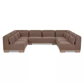 June Dark Brown Performance Fabric 5 Piece Modular U Shaped Sectional with Pillows