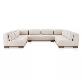June Oatmeal Performance Fabric 5 Piece Modular U Shaped Sectional with Pillows