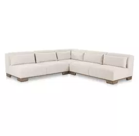 June Oatmeal Performance Fabric 5 Piece Modular Corner Sectional with Pillows