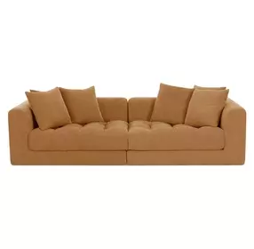 Davie Golden Yellow Performance Fabric 2 Piece Modular Sofa Sectional with Pillows