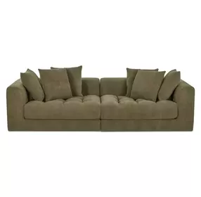 Davie Olive Performance Fabric 2 Piece Modular Sofa Sectional with Pillows