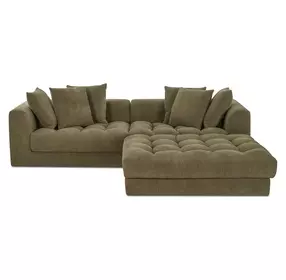 Davie Olive Performance Fabric 3 Piece Modular Nook Sectional with Pillows