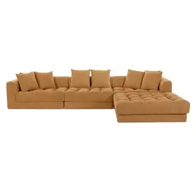 Davie Golden Yellow Performance Fabric 4 Piece Modular Lounge Sectional with Pillows