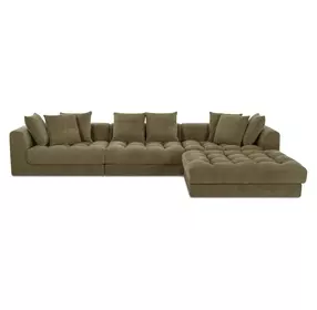 Davie Olive Performance Fabric 4 Piece Modular Lounge Sectional with Pillows