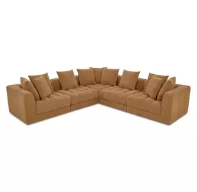 Davie Golden Yellow Performance Fabric 5 Piece Modular Classic L Sectional with Pillows