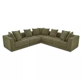 Davie Olive Performance Fabric 5 Piece Modular Classic L Sectional with Pillows