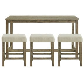 Turner Cream and Oak Upholstered 4 Piece Bar Table Set with USB Charging