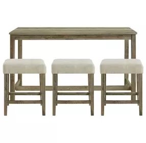 Turner Cream and Oak Upholstered 4 Piece Bar Table Set with USB Charging