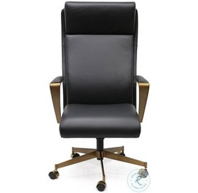 Levy Black Leather Swivel Office Chair