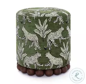 Dex Olive Green Leopard Jacquard Ottoman