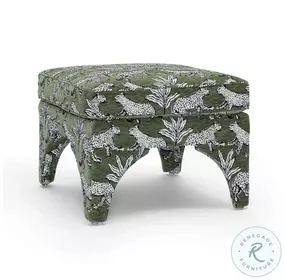 Raji Olive Green Leopard Jacquard Ottoman