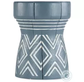 Commerce And Market Blue And White Carved Stump Side Table