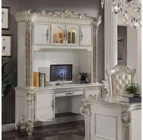 Vendome Antique Pearl 74" Computer Desk with Hutch and LED