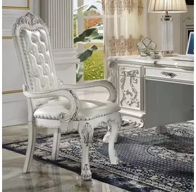 Dresden White Upholstered Executive Office Chair with Nailhead Trim