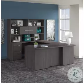 Office 500 Storm Gray 72" U Shaped Executive Home Office Set with Drawers and Hutch