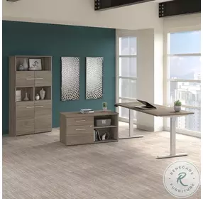 Office 500 Modern Hickory 72" Height Adjustable Standing Home Office Set with Storage and Bookcase