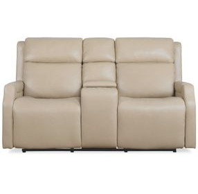 MS Salvo Beige Leather 68" Zero Gravity Power Reclining Console Nelson Loveseat with Power Lumbar and USB Charging