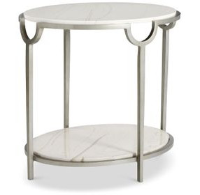Morello Oxidized Nickel And Carrara Marble Oval Metal End Table