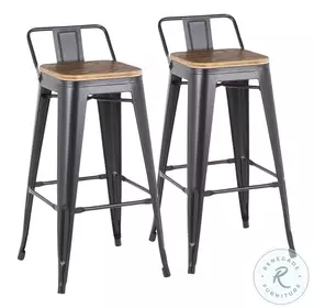 Oregon Black Metal And Brown Wood Low Back Bar Stool Set Of 2