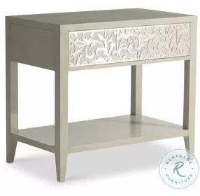 Cornelia Nebbia And Glazed Stainless Steel Nightstand With Raised Acanthus Leaf Metal Fronts