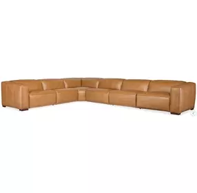 Fresco Brown Leather 6 Piece Power Reclining Sectional With 3 Power Recliners