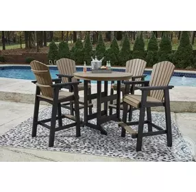 Fairen Trail Black and Driftwood Outdoor Round Bar Table Set