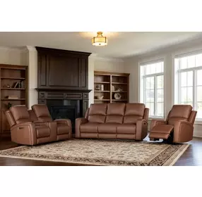Aria Brown Havana Leather Zero Gravity Triple Power Reclining Living Room Set