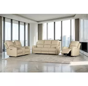 Aria Taupe Stone Leather Zero Gravity Triple Power Reclining Living Room Set