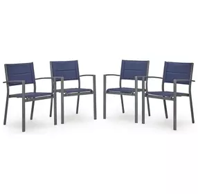 Point Bonita Blue Upholstered Outdoor Sling Arm Chair Set of 4