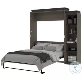 Orion Bark Gray And Graphite 84" Queen Murphy Bed With Narrow Shelving Unit