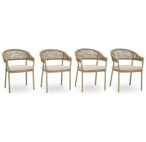 Ocean Park Beige Performance Fabric Outdoor Arm Chair with Cushion Set of 4
