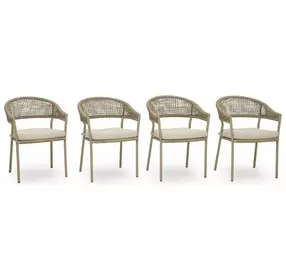 Ocean Park Beige Performance Fabric Outdoor Arm Chair with Cushion Set of 4