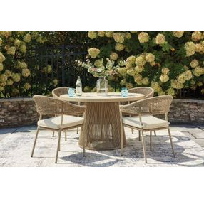 Ocean Park Beige 49" Round Outdoor Sintered Stone Top Dining Room Set